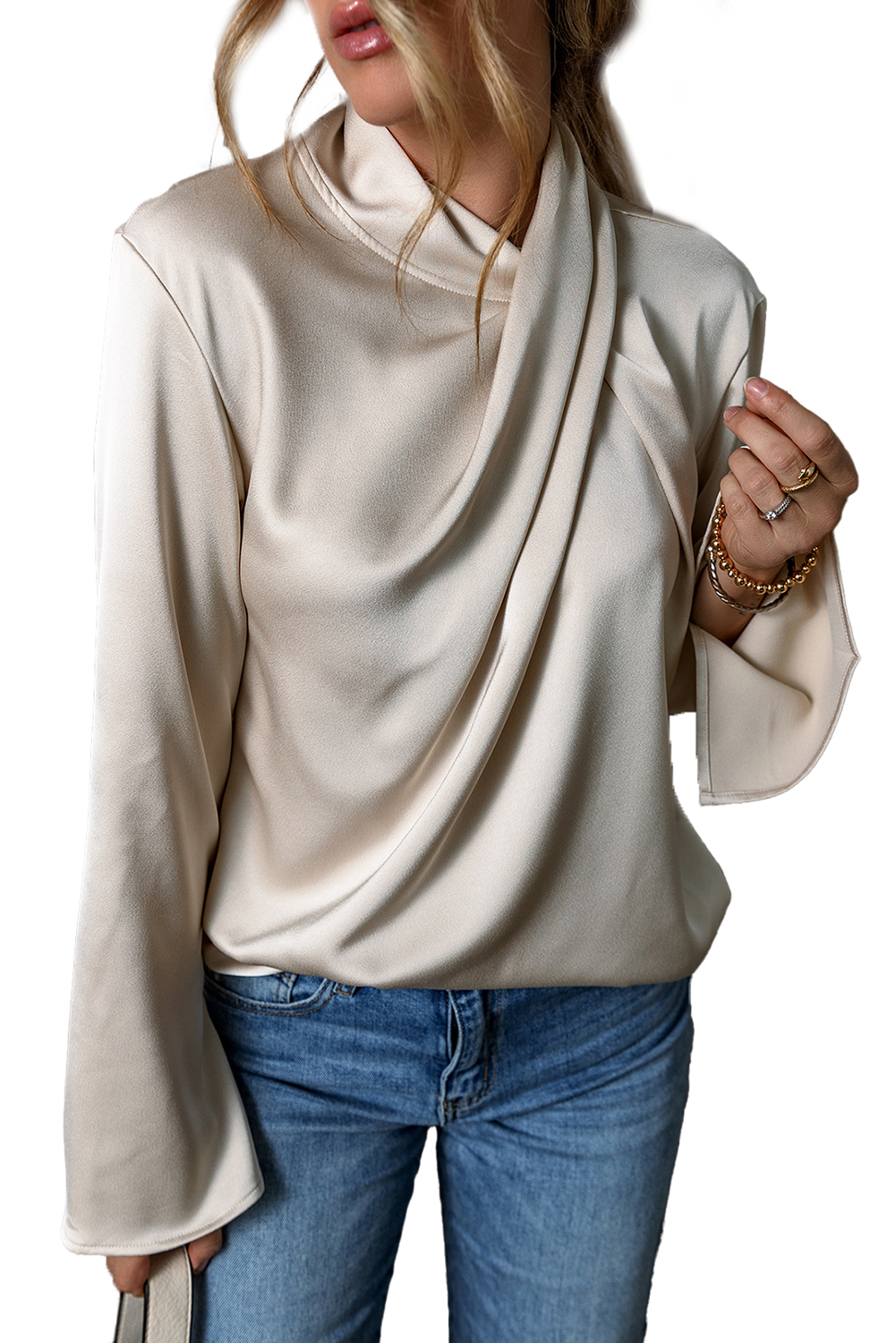 Jet Stream Satin Cross Front Slit Back Blouse - loveforevers