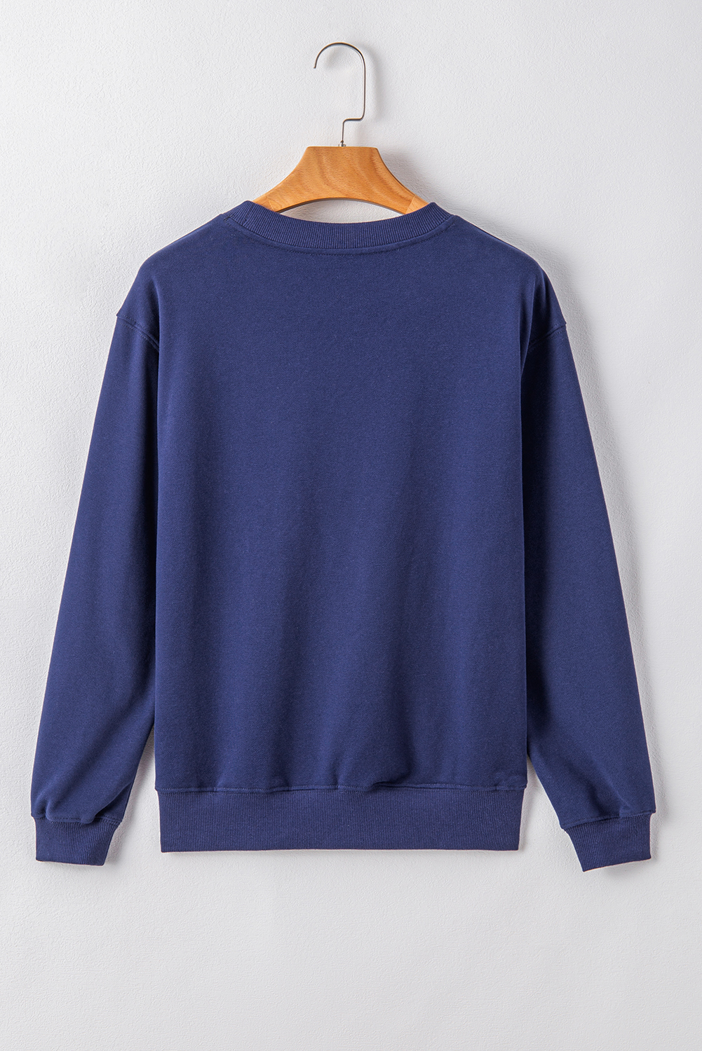 Navy Blue Plain Drop Shoulder Crewneck Pullover Sweatshirt - loveforevers