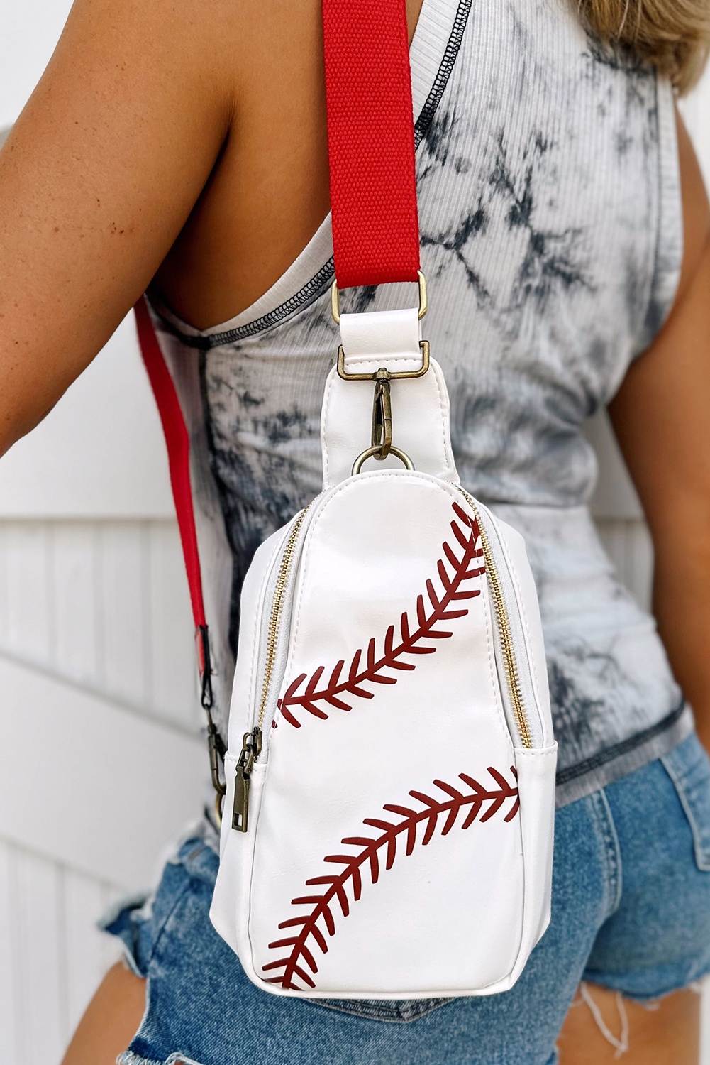 Racing Red Balls Pattern PU Leather Zipped Sling Bag - loveforevers