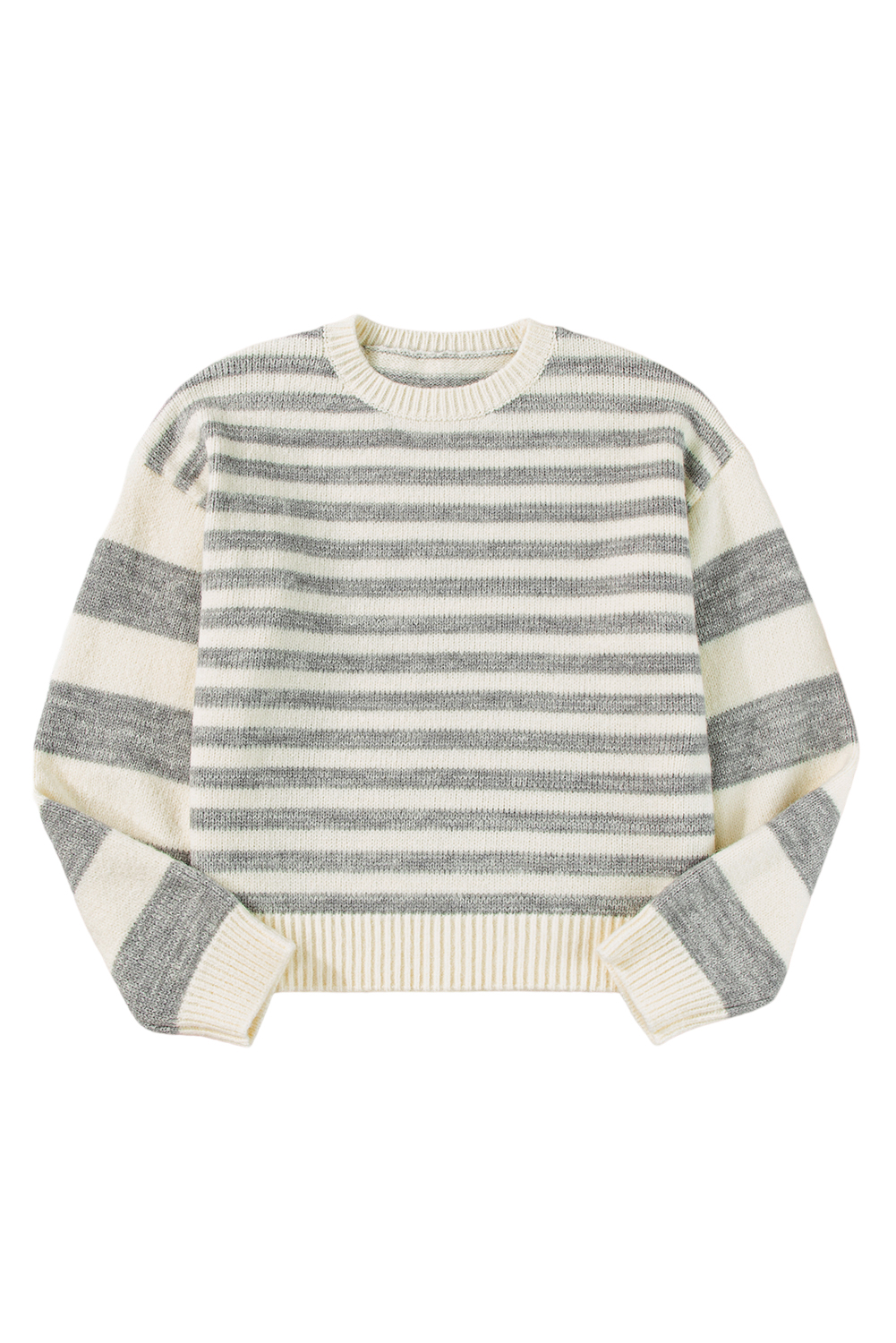 Gray Stripe Drop Shoulder Crew Neck Sweater - loveforevers