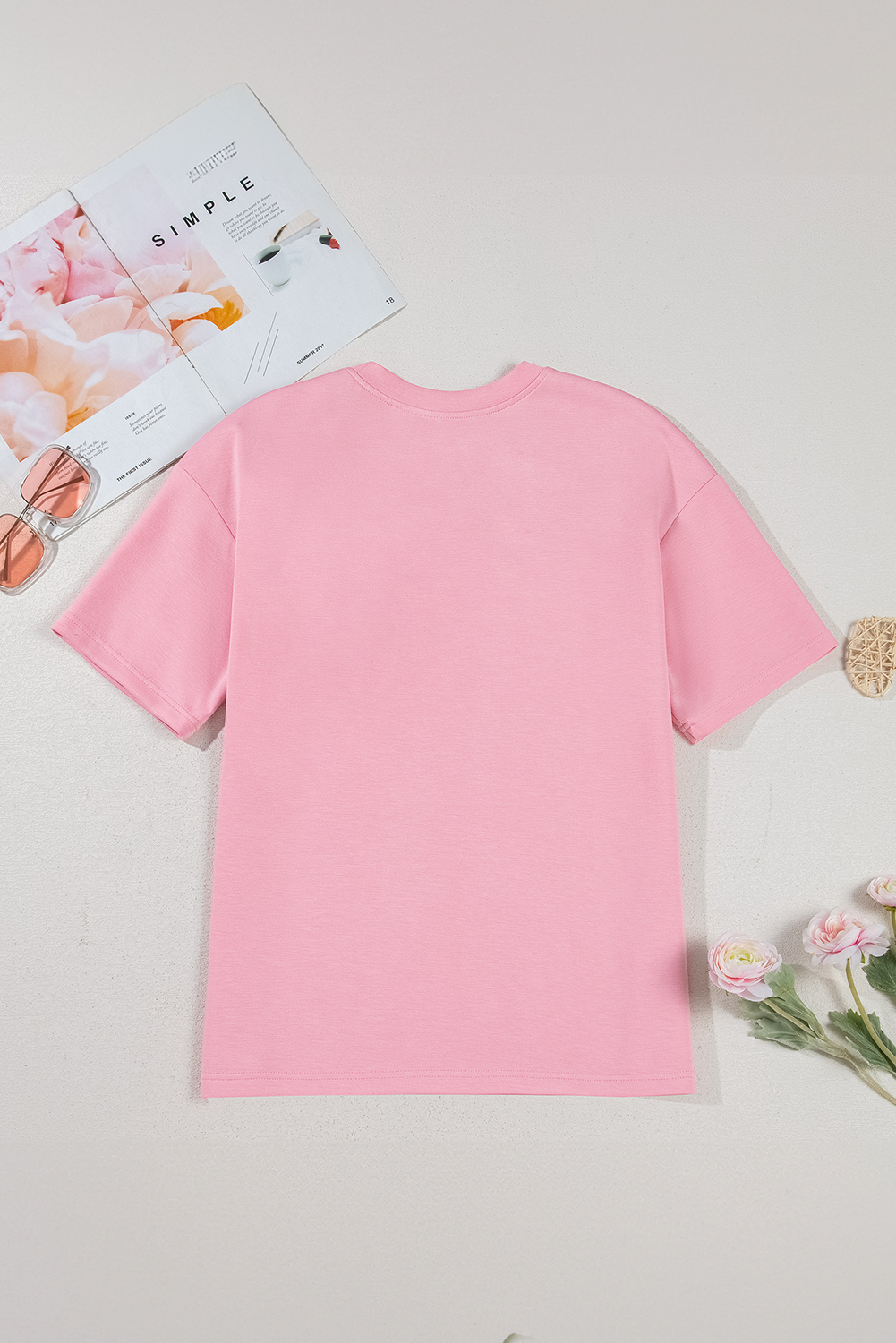 Pink Bow Applique Half Sleeve T-shirt - loveforevers