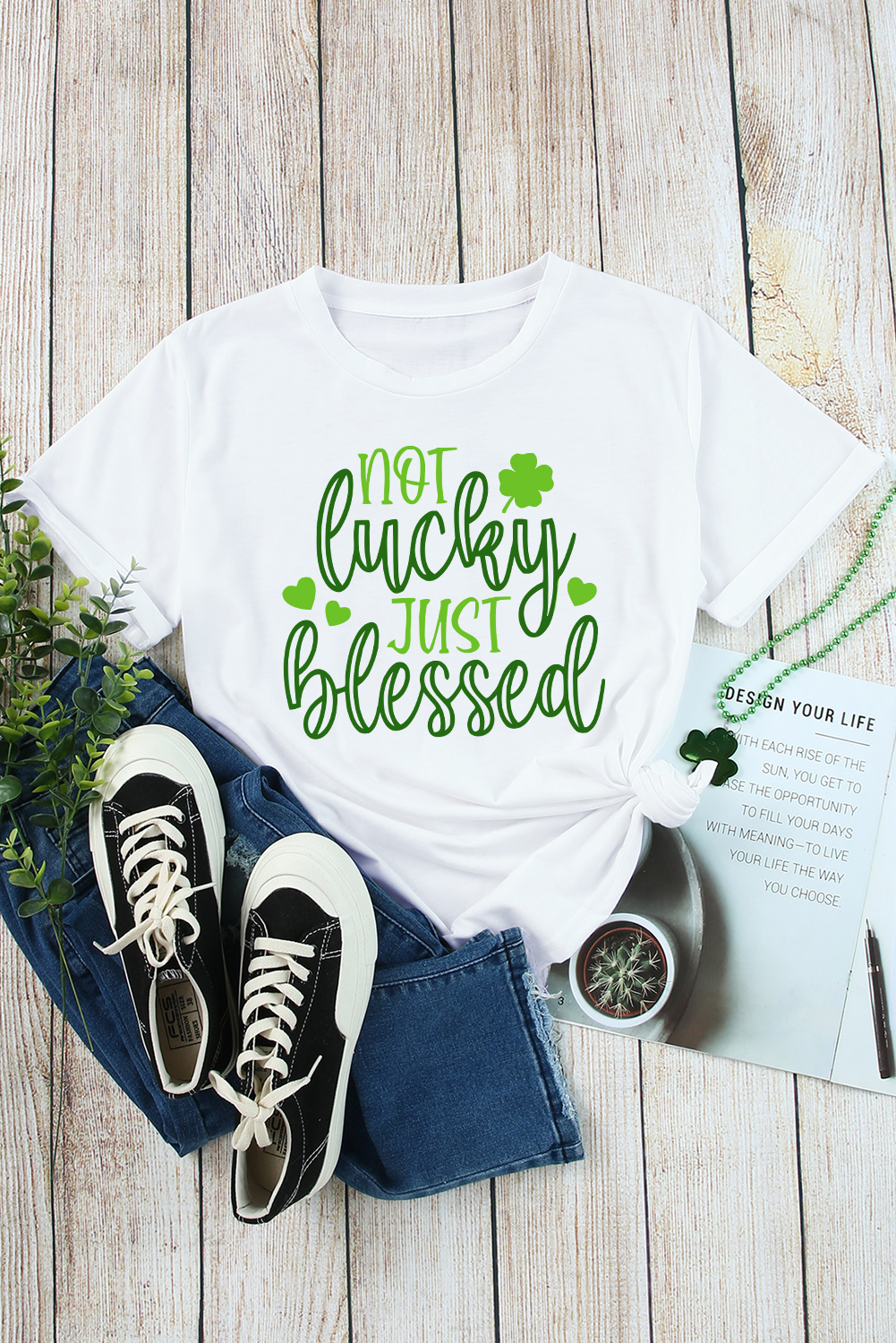 Black St. Patricks Lucky Clover Print O Neck T Shirt - loveforevers