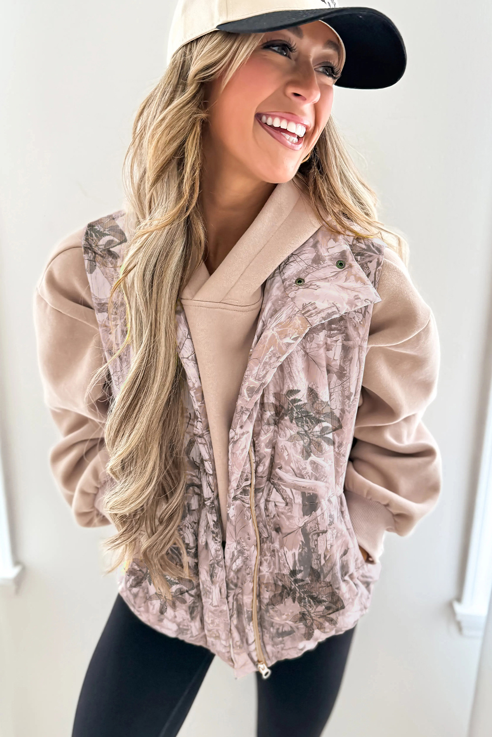 Brown Camo Leaf Print Winter Puffer Vest - loveforevers