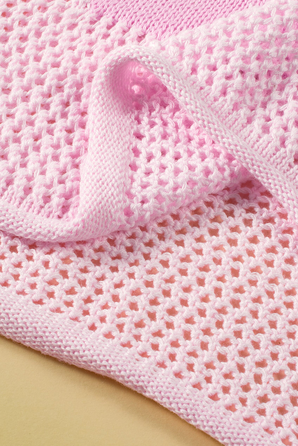 Light Pink Big Flower Hollowed Knit Drop Shoulder Sweater - loveforevers