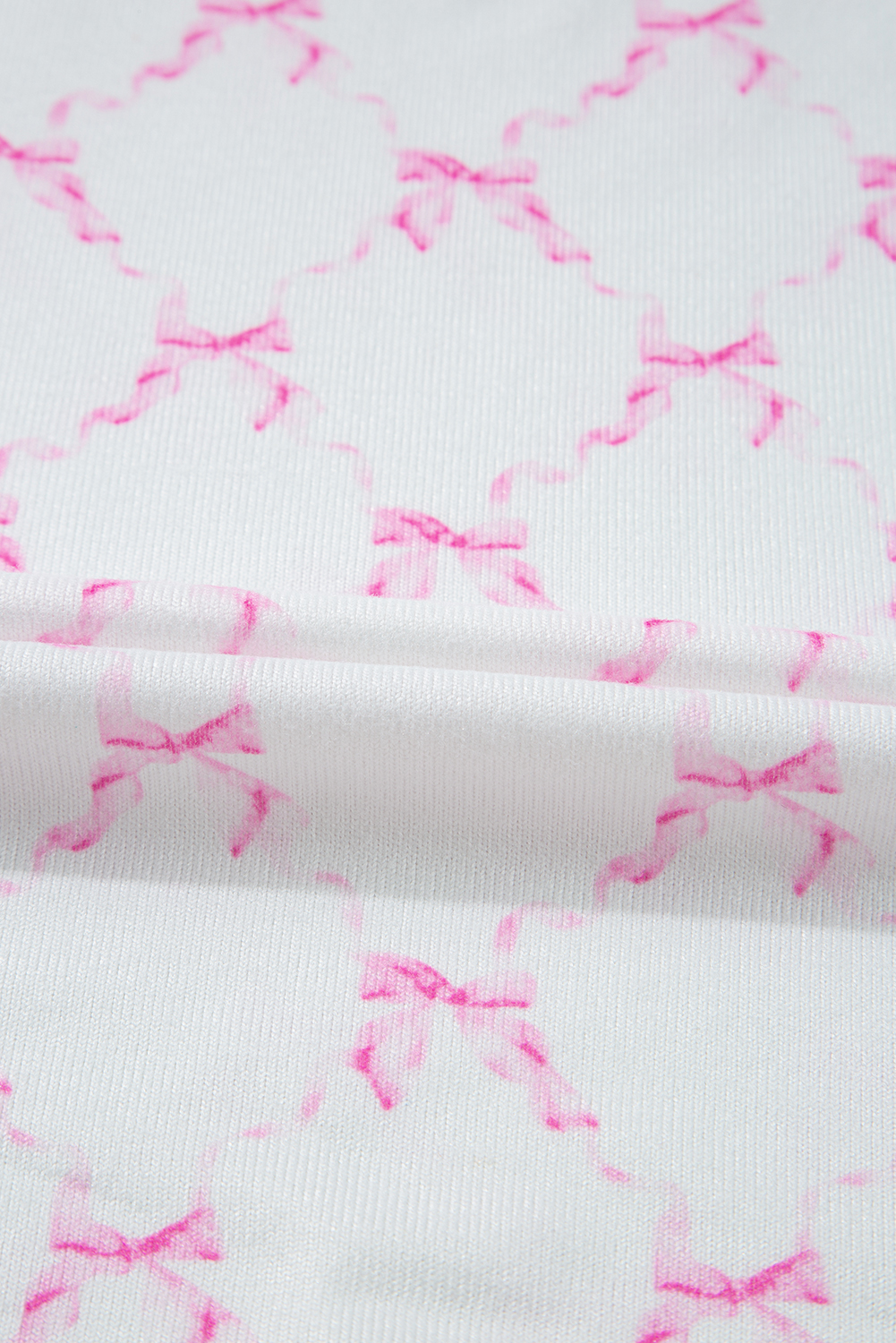 Pink Bow Knot Geometric Print Lettuce Trim Two Piece Lounge Set - loveforevers