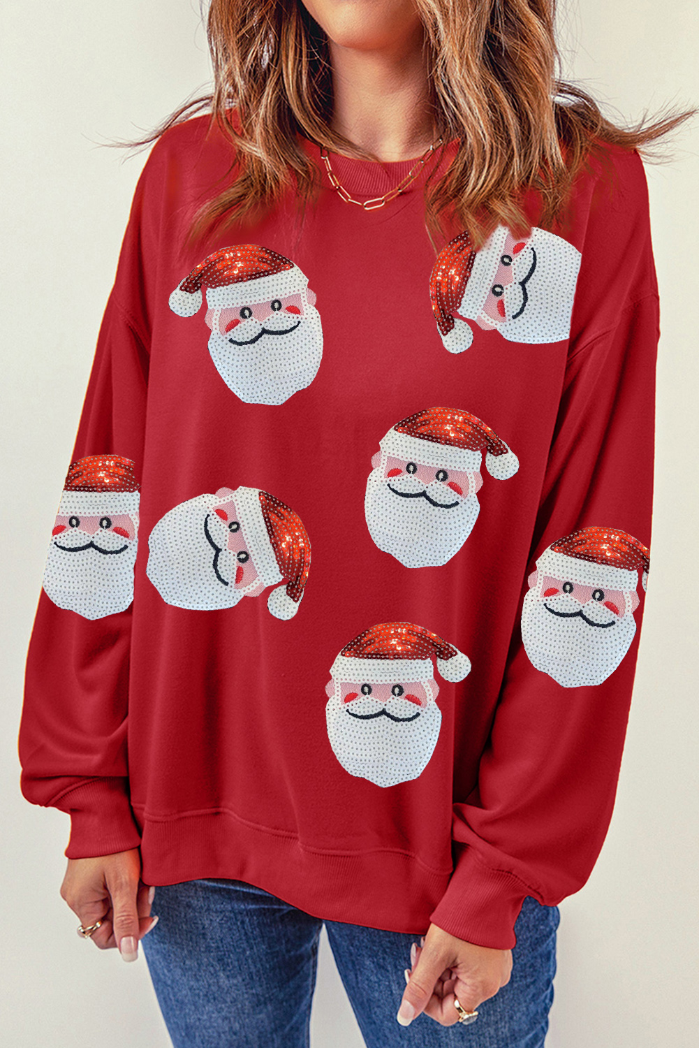 Fiery Red Santa Claus Sequin Graphic Sweatshirt - loveforevers