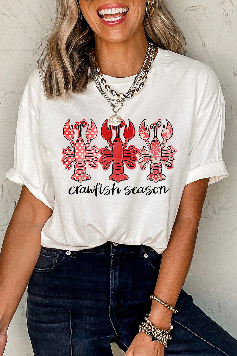 White Crawfish Season Fashion Graphic Crewneck T Shirt - loveforevers