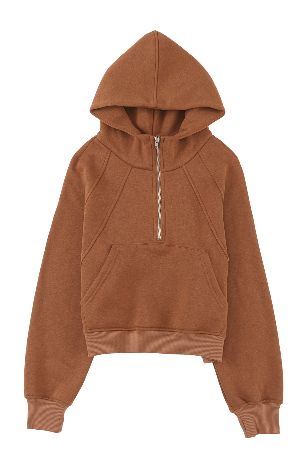 Brown Quarter Zip Kangaroo Pocket Hoodie - loveforevers