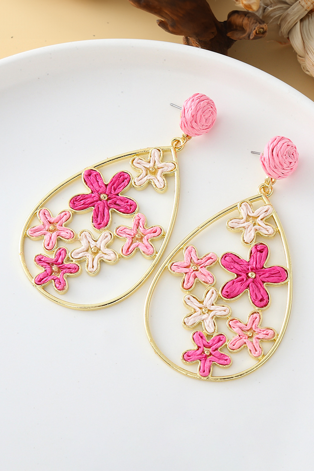 Rose Red Flower Plaited Gold Plated Waterdrop Earrings - loveforevers