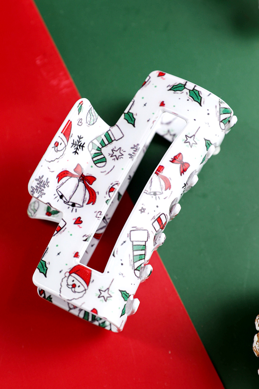 White Christmas Pattern Print Cut Out Hair Claw Clip - loveforevers
