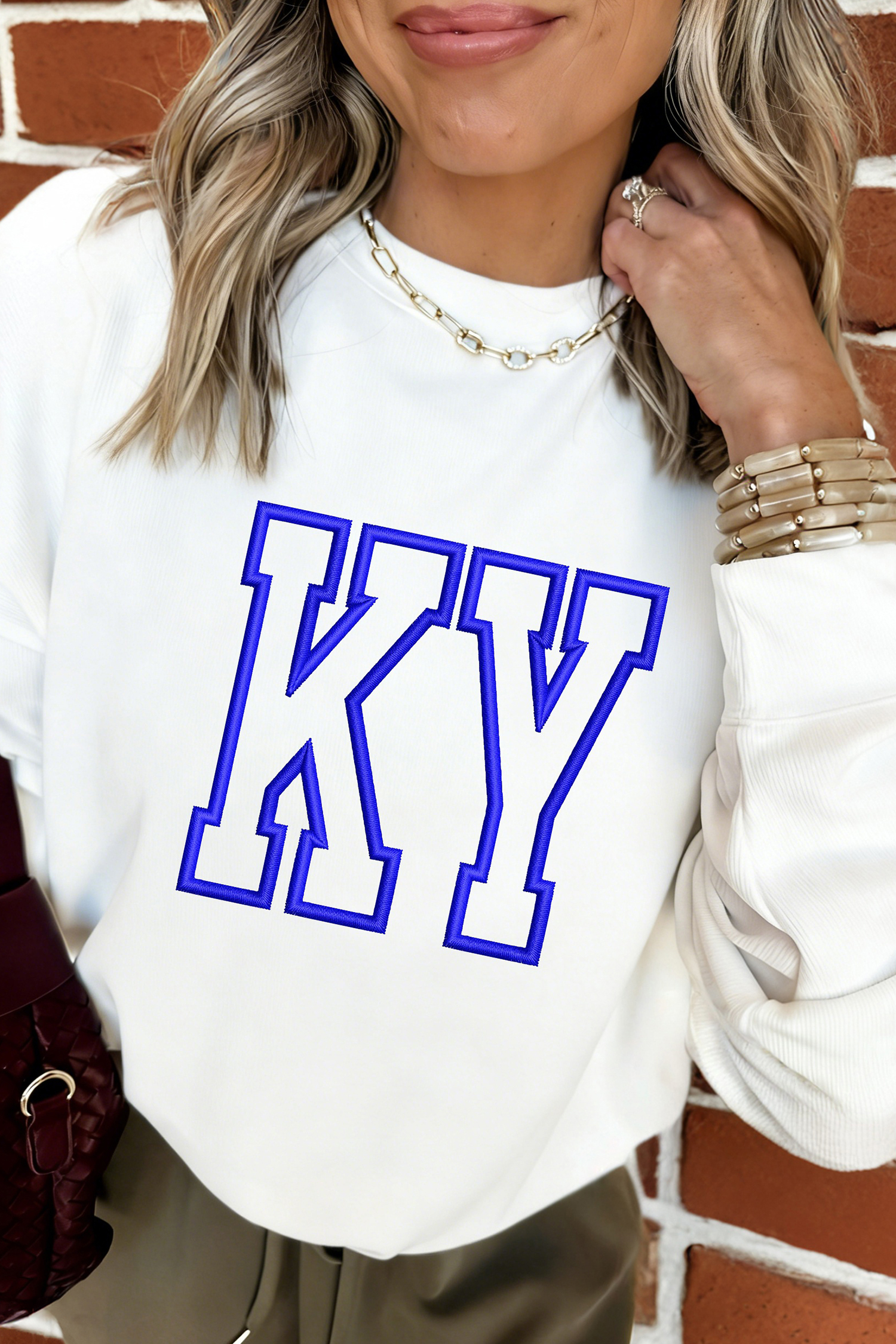 White KY Embroidered Graphic Pullover Sweatshirt - loveforevers