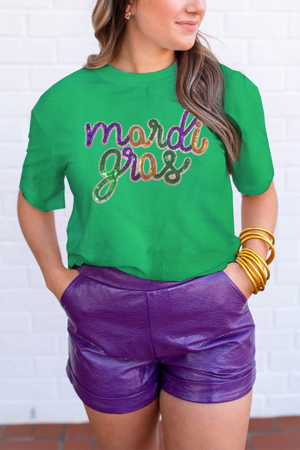 Bright Green Glitter Mardi Gras Mask Graphic T Shirt - loveforevers