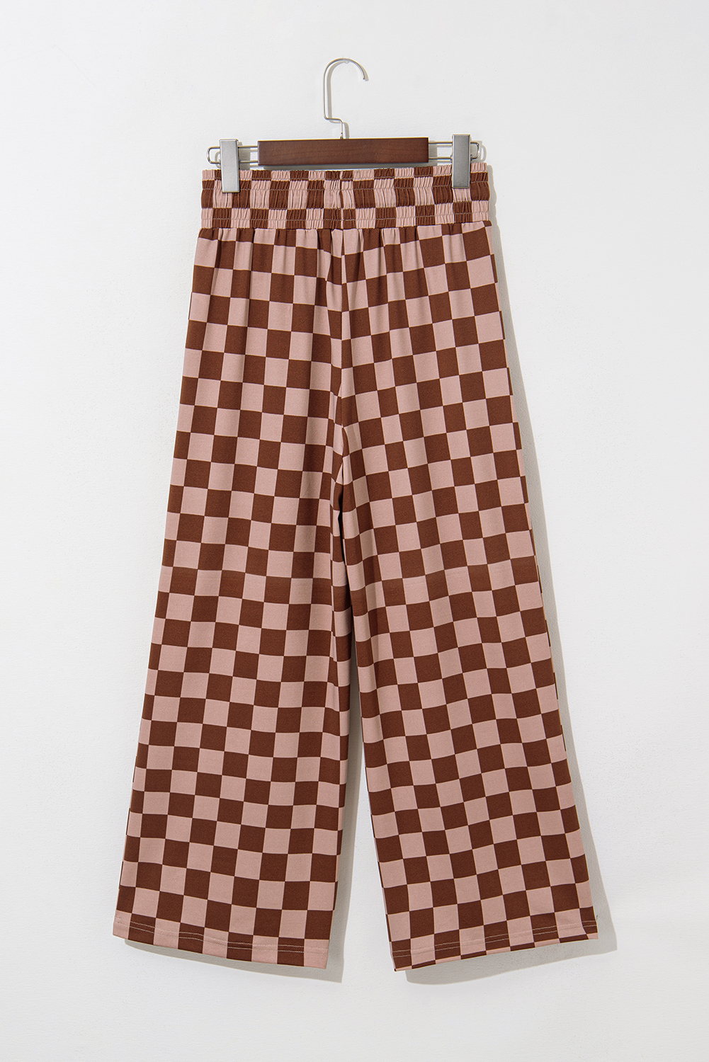 Khaki Checkered Elastic High Waist Loose Casual Pants - loveforevers