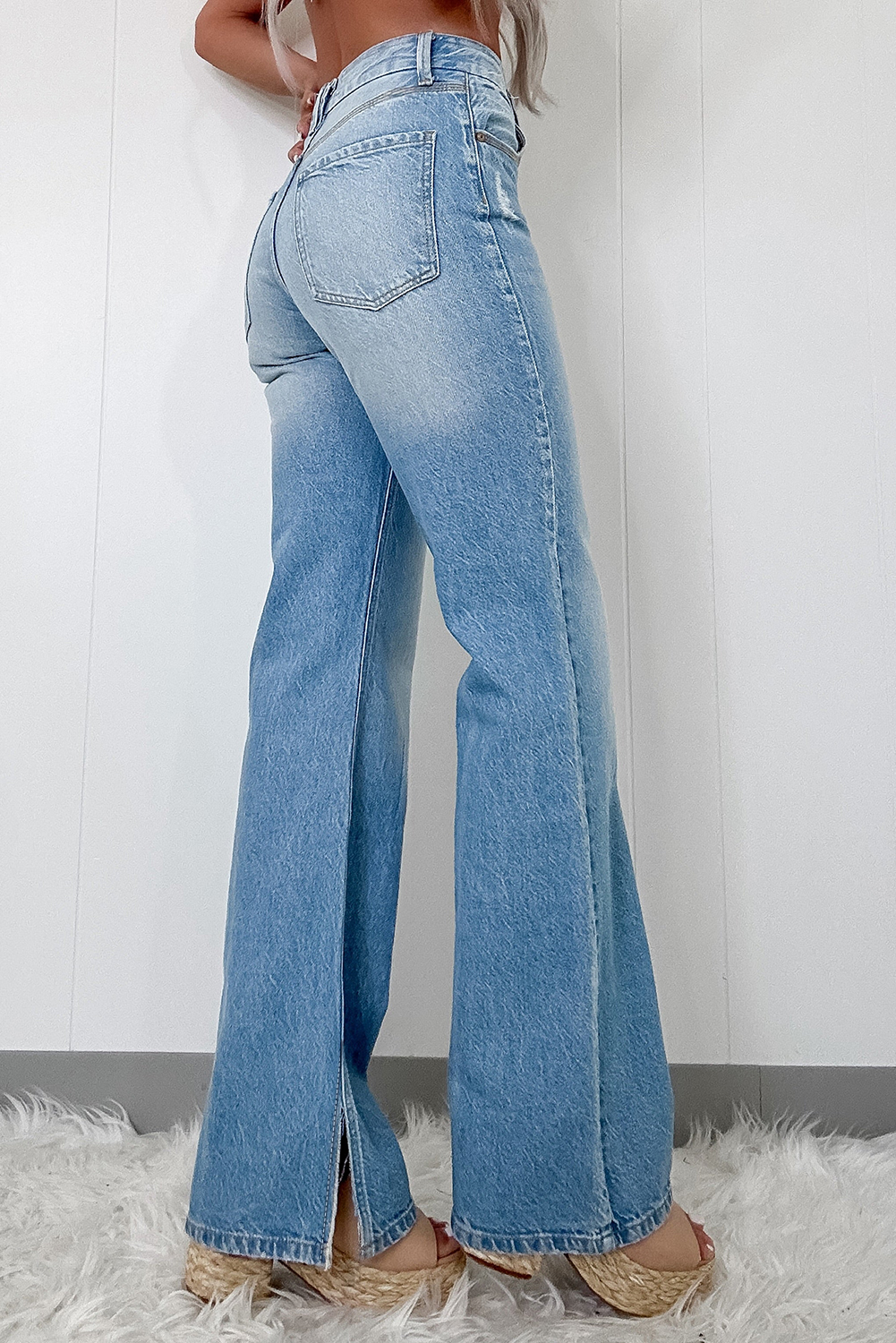 Myosotis High Rise Shift Slit Leg Straight Jeans - loveforevers