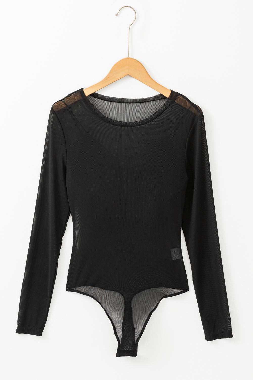 Black Mesh Long Sleeve Slim Fit Bodysuit - loveforevers