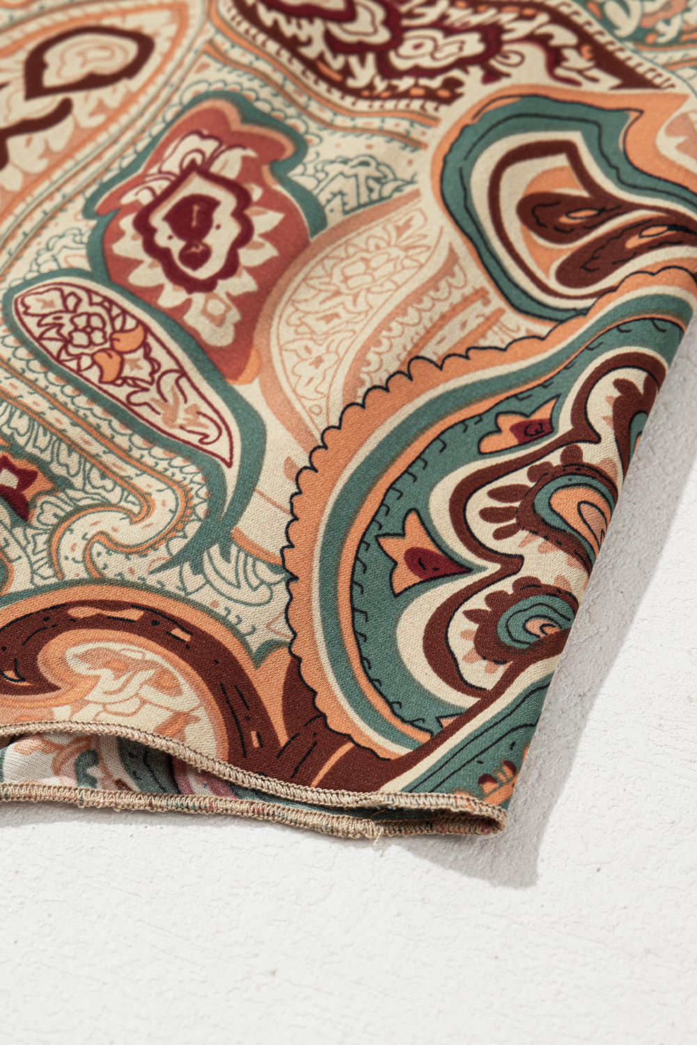 Apricot Paisley Printed Shirred Off Shoulder Ruffled Draped Sleeve Blouse - loveforevers