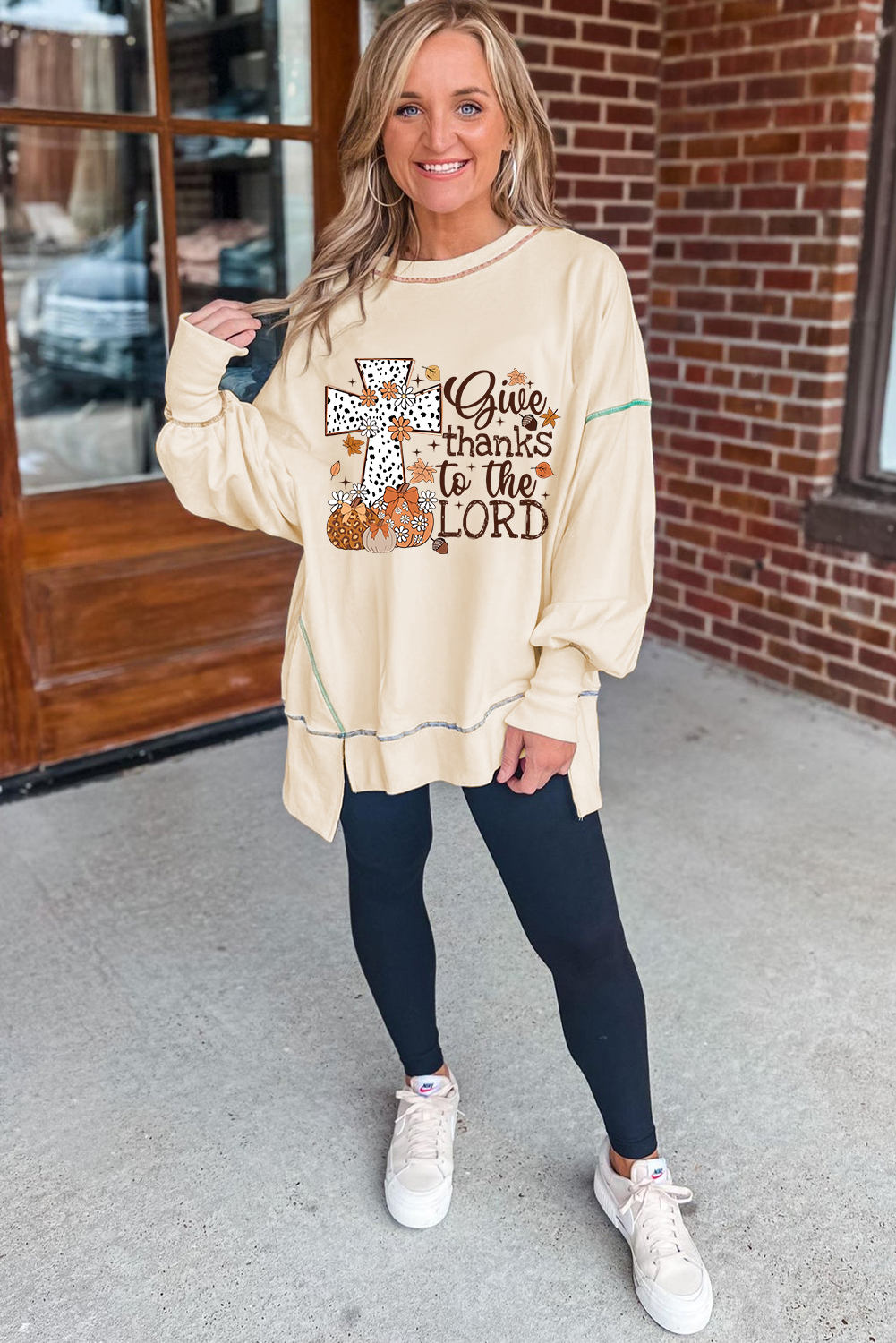 Contrast Stitching Split Baggy Sweatshirt - loveforevers