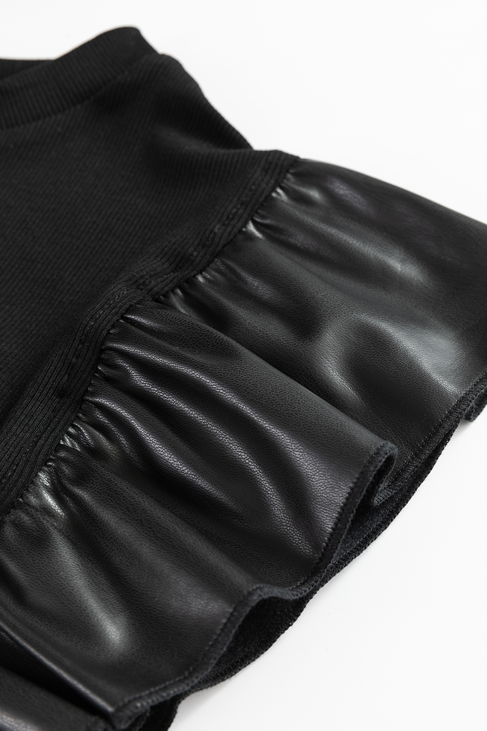 Black GAME DAY Checkered Letter Graphic Leatherette Ruffle Sleeve Top - loveforevers