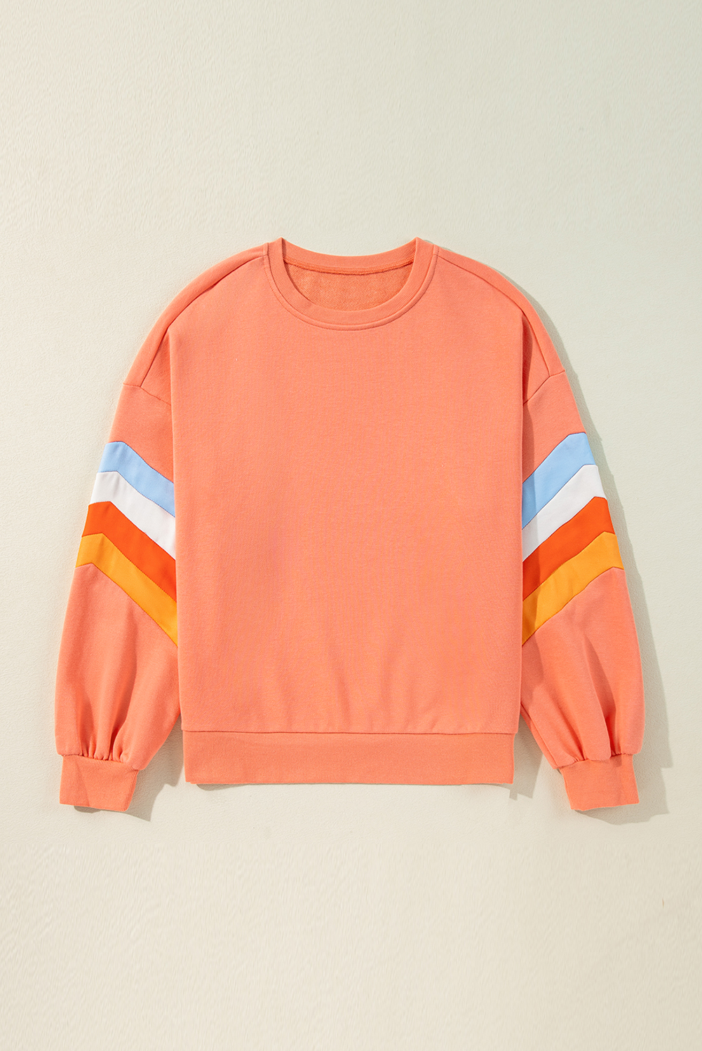 Moonlight Jade Rainbow Striped Sleeve Crew Neck Loose Sweatshirt - loveforevers