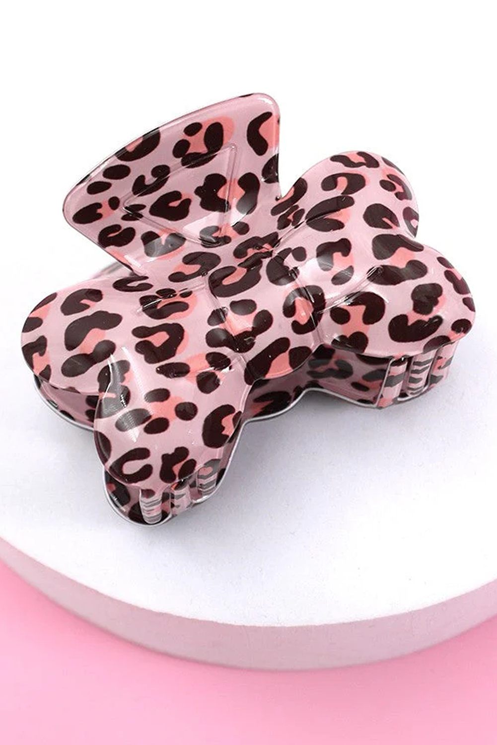 Pink Leopard Print Bow Knot Shape Hair Claw Clip - loveforevers