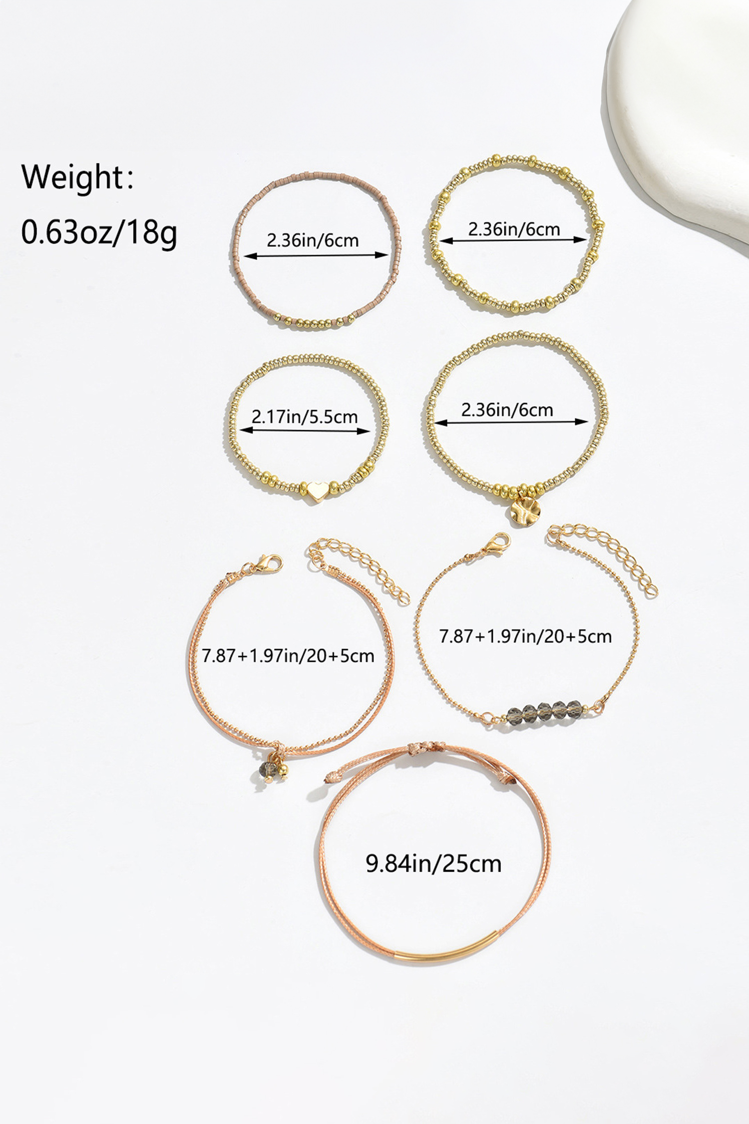 Gold 7pcs Bohemian Heart Bead Layered Bracelet Set - loveforevers