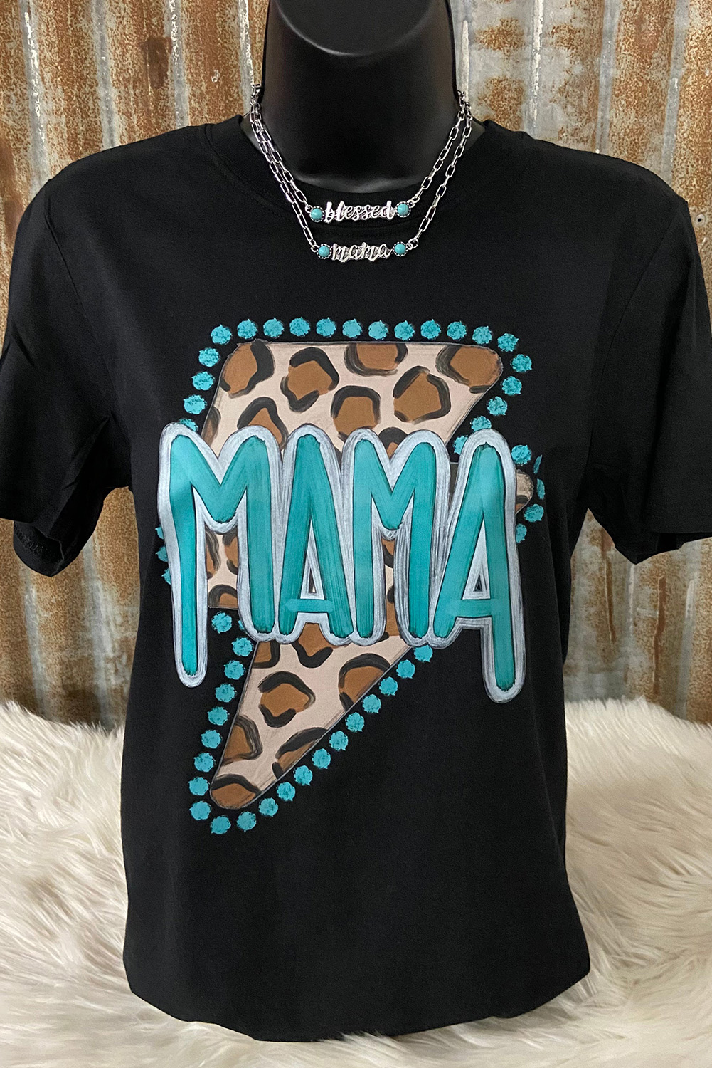 Black Western MAMA Leopard Lightning Graphic Tee - loveforevers