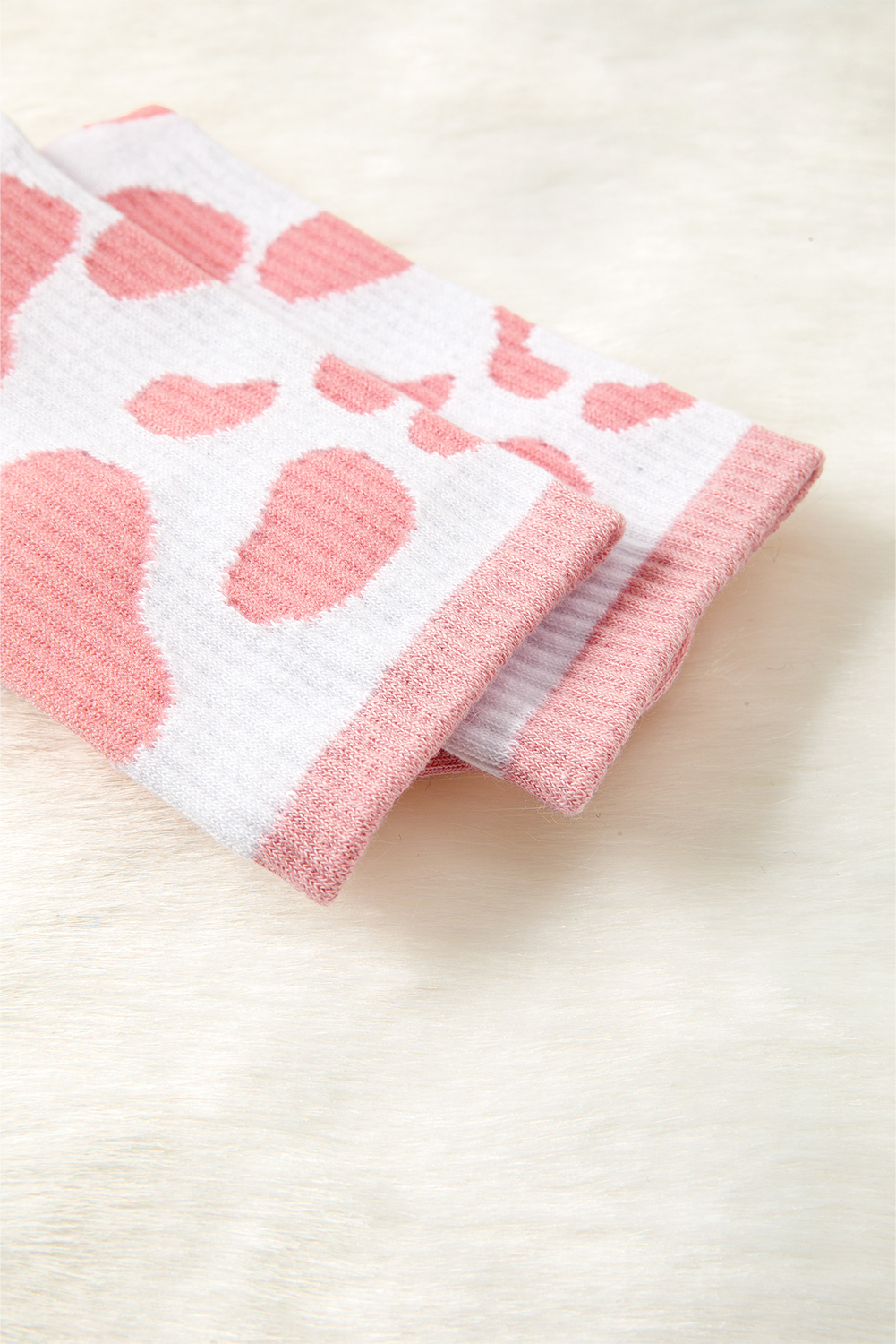 Pink Cow Print Ribbed Detail Crew Socks - loveforevers