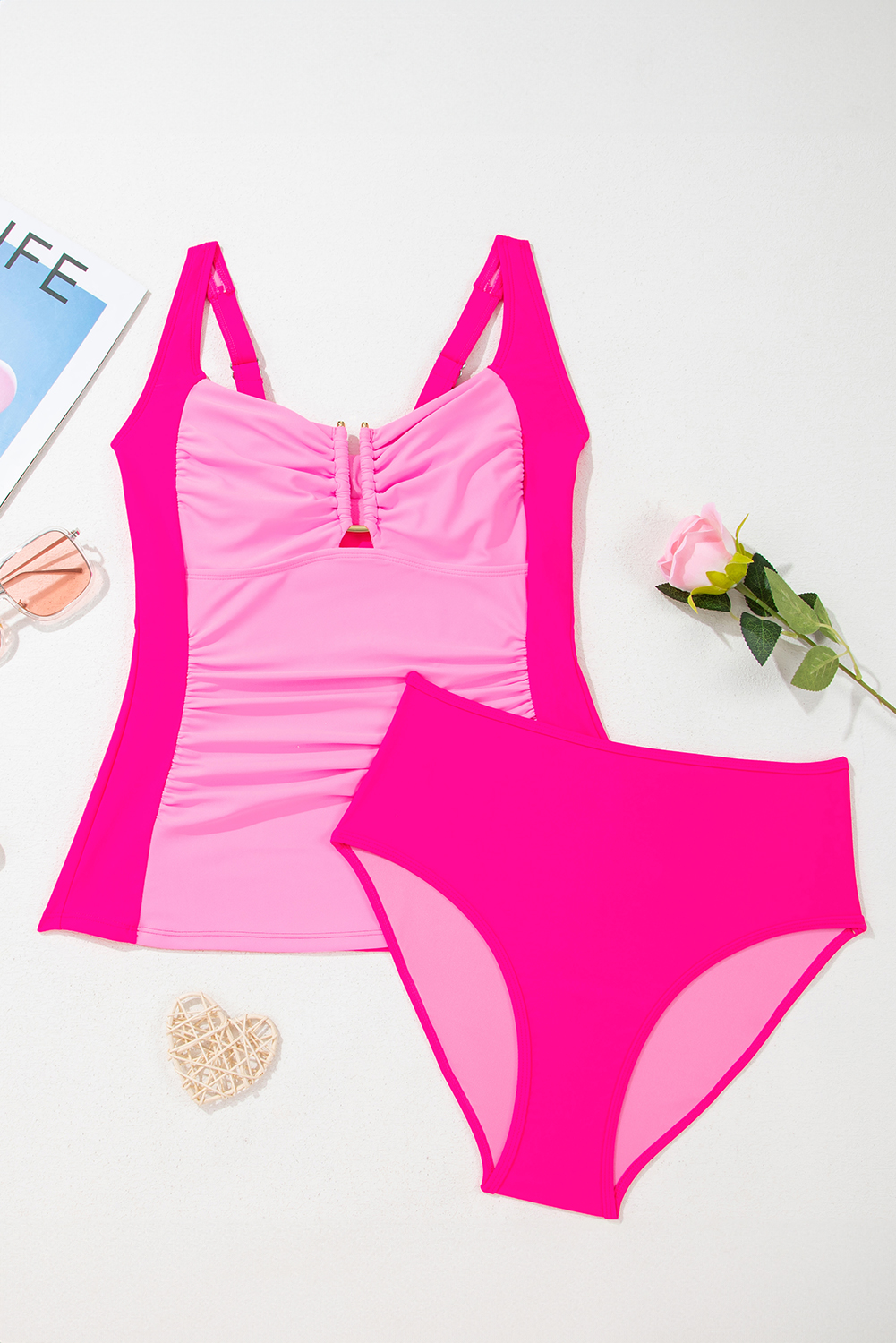 Bonbon Ruched Tummy Control Tankini 2pcs Swimsuit - loveforevers