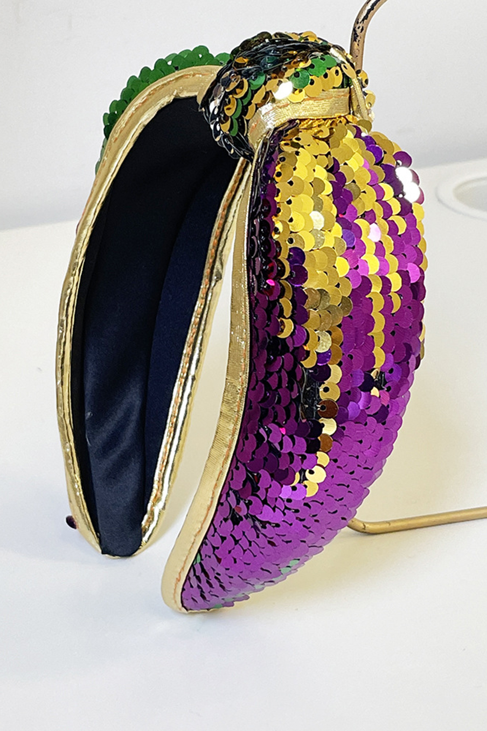 Gold Mardi Gras Sequined Knotted Wide Headband (Sequins Randomly Placed) - loveforevers