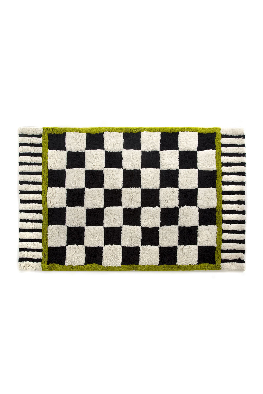 Spinach Green Square Trim Plush Checkered Striped Bath Rug - loveforevers