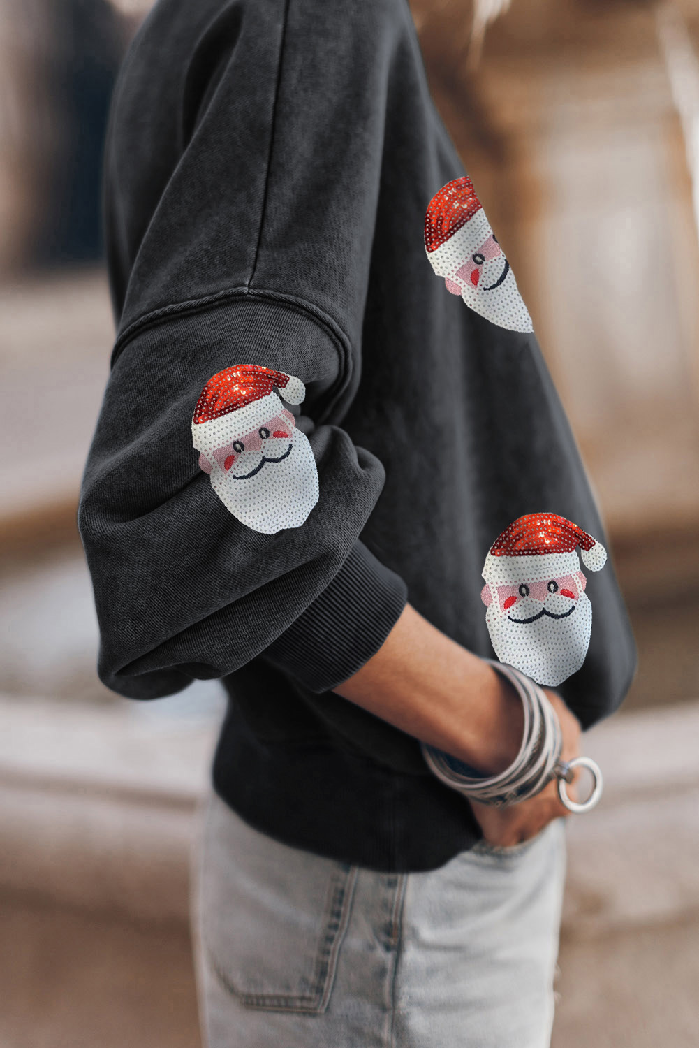 Black Sequined Santa Claus Christmas Fashion Sweatshirt - loveforevers