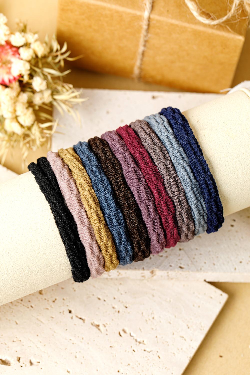 Black 10pcs/pack Elastic Textured Hair Tie - loveforevers