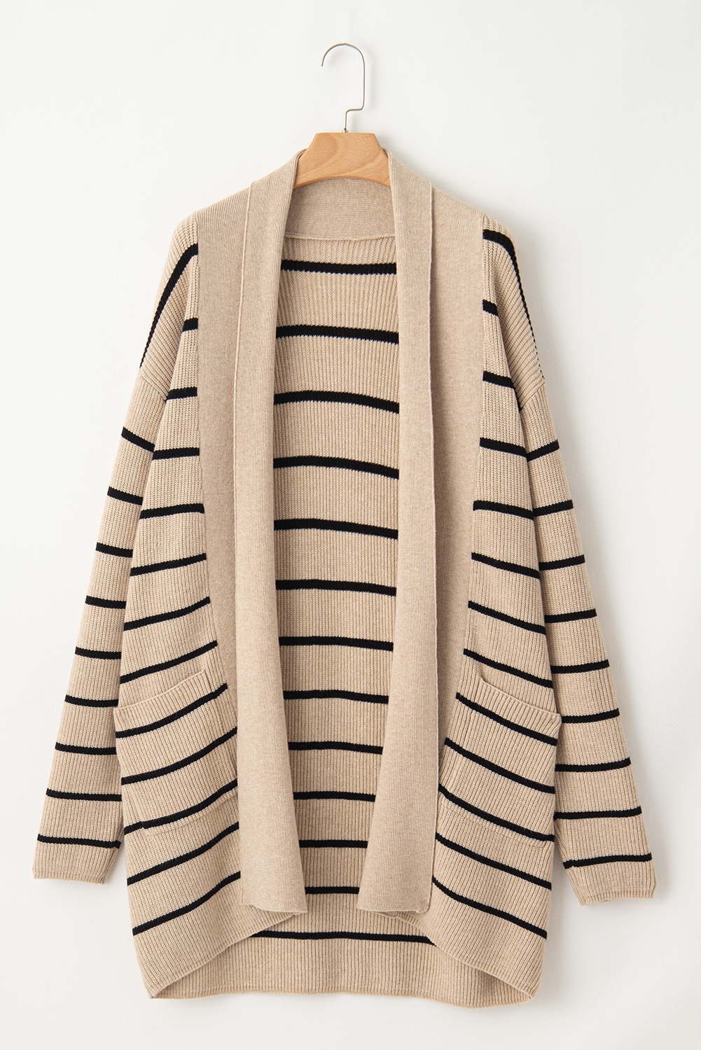 Black Stripe Shawl Neckline Open Cardigan with Pockets - loveforevers