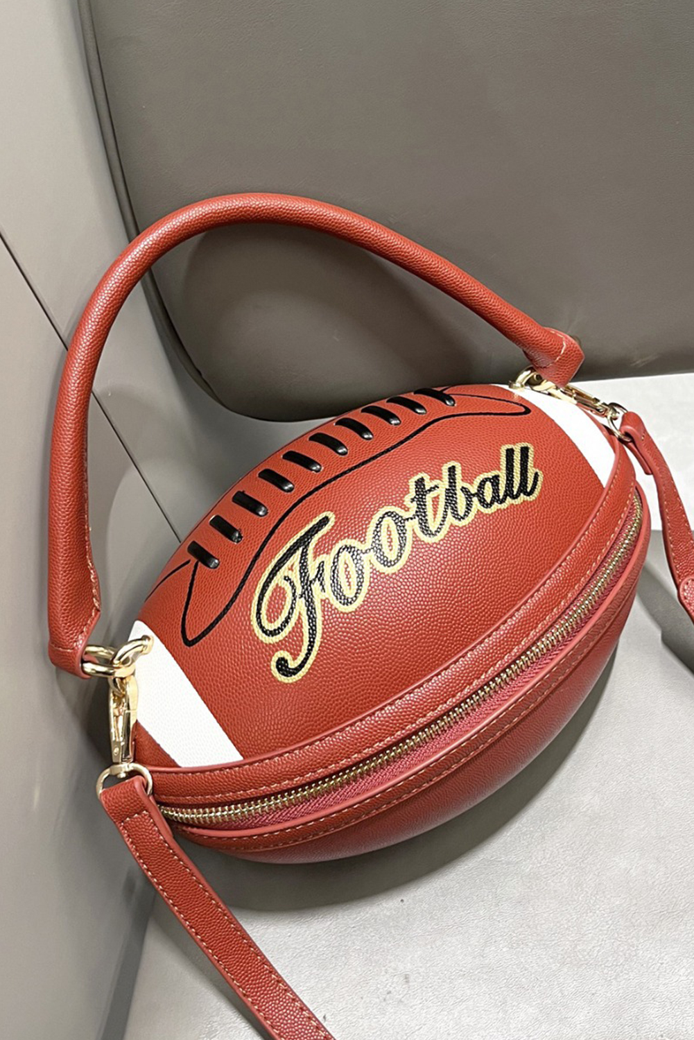 Chestnut Faux Leather Football Spherical Hand Bag - loveforevers
