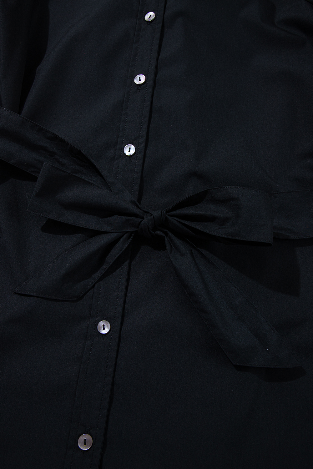Black Button Up Tie Waist Puff Sleeve Mini Dress - loveforevers