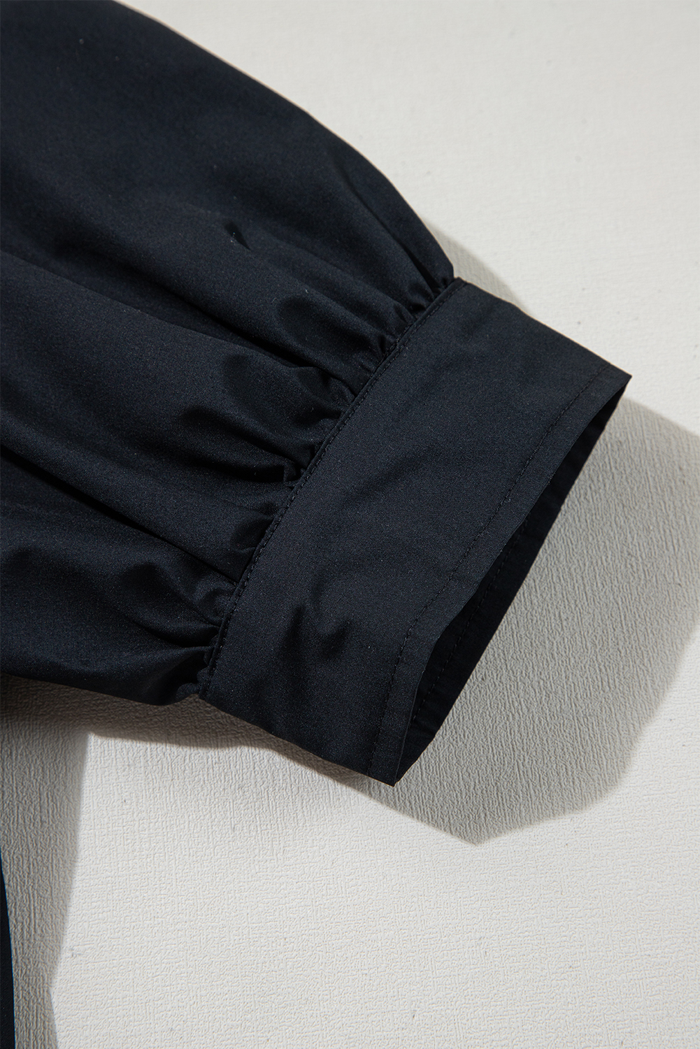 Black Button Up Tie Waist Puff Sleeve Mini Dress - loveforevers