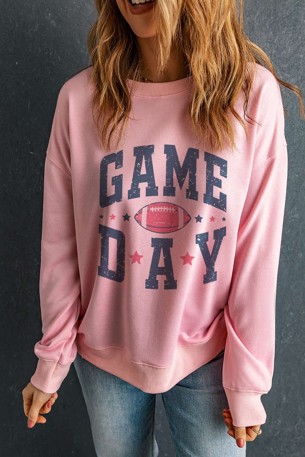 Pink Rugby Football GAME DAY Graphic Drop Shoulder Sweatshirt - loveforevers