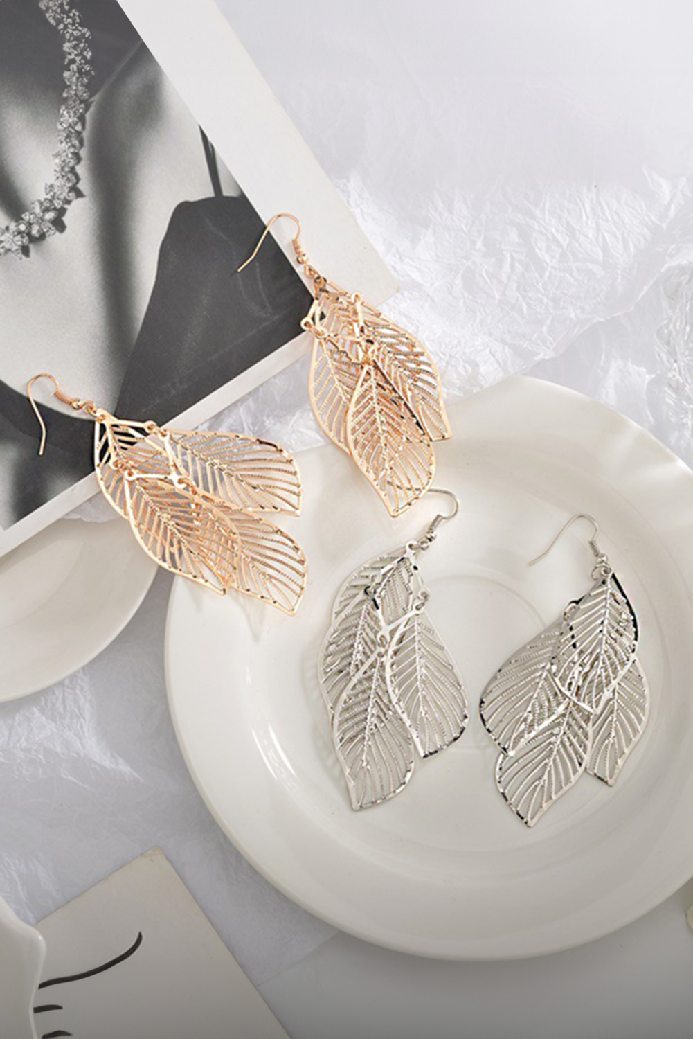 Gold Hollow Out Leaves Plated Alloy Hook Earrings - loveforevers