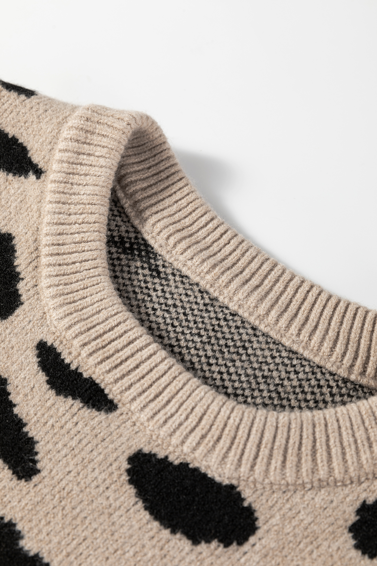 Khaki Leopard Striped Detail Drop Shoulder Sweater - loveforevers