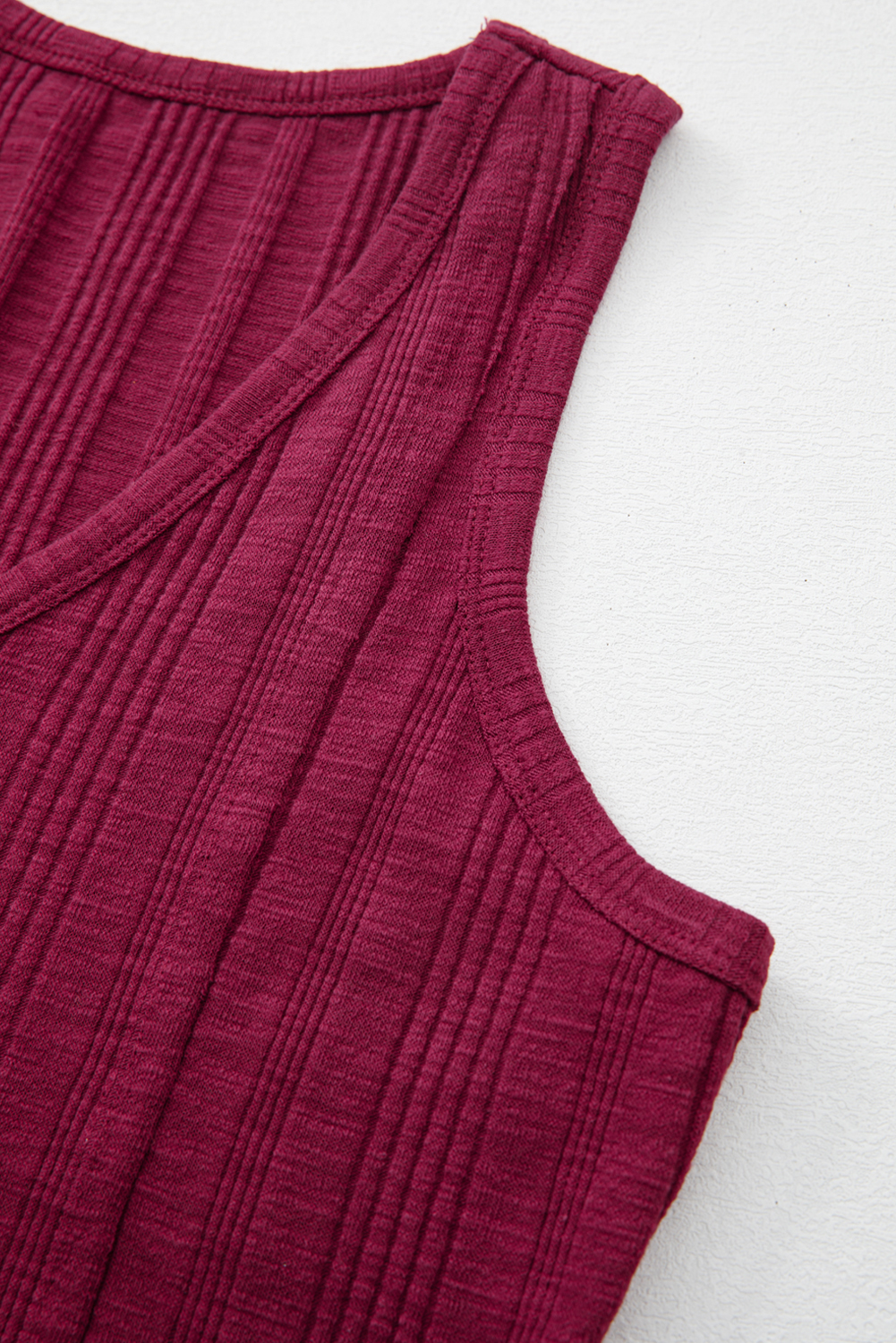 Red Dahlia Ribbed Textured Exposed Stitching Knit Tank Top - loveforevers