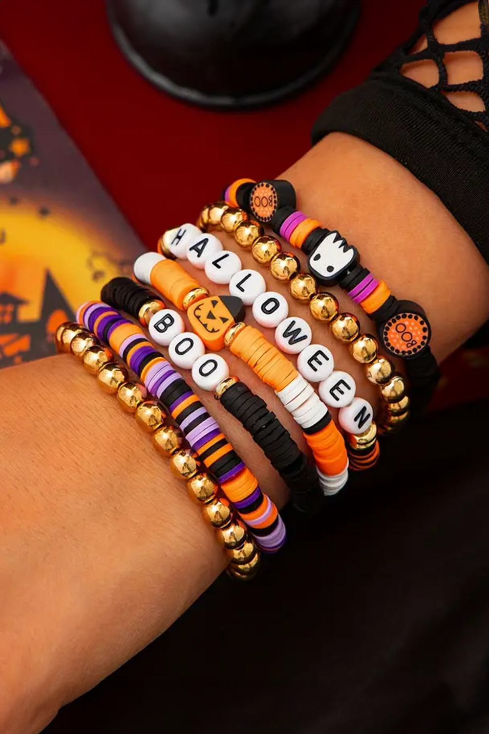 Russet Orange Playful 7pcs Halloween Bracelet Set - loveforevers