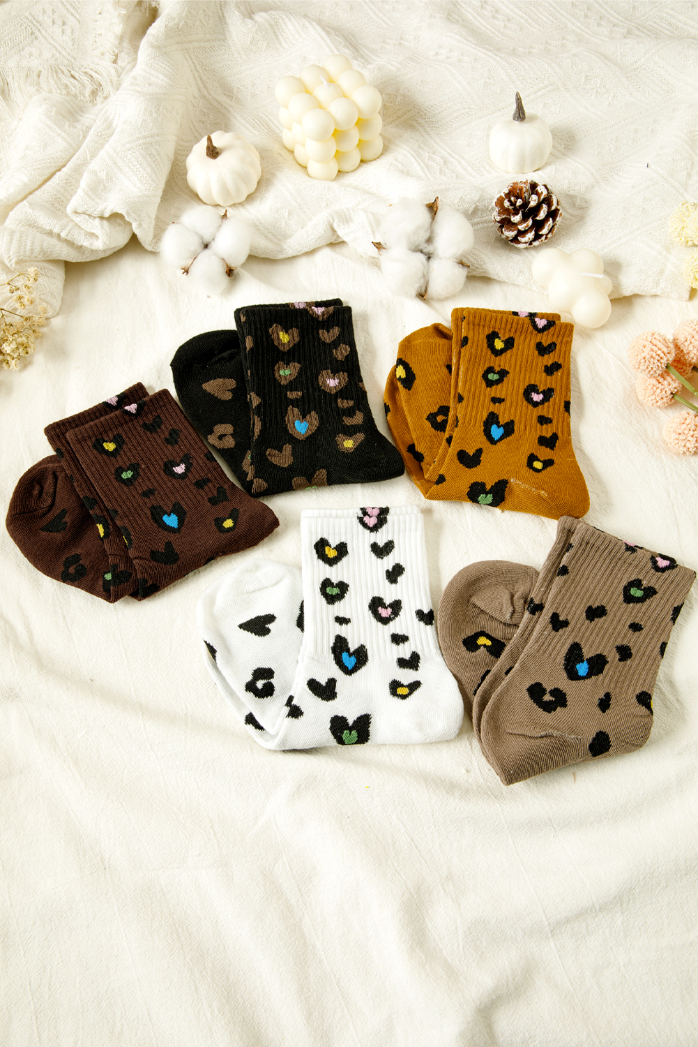 Bristol Black 5 Pairs Ribbed Trim Leopard Print Socks - loveforevers