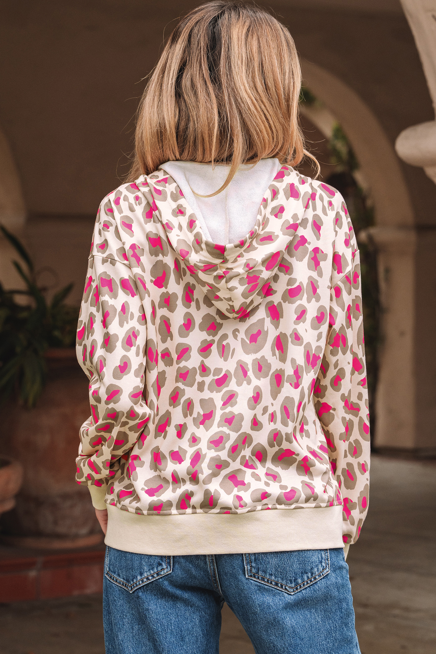 Rose Leopard Print Zip-up Hooded Sweatshirt - loveforevers