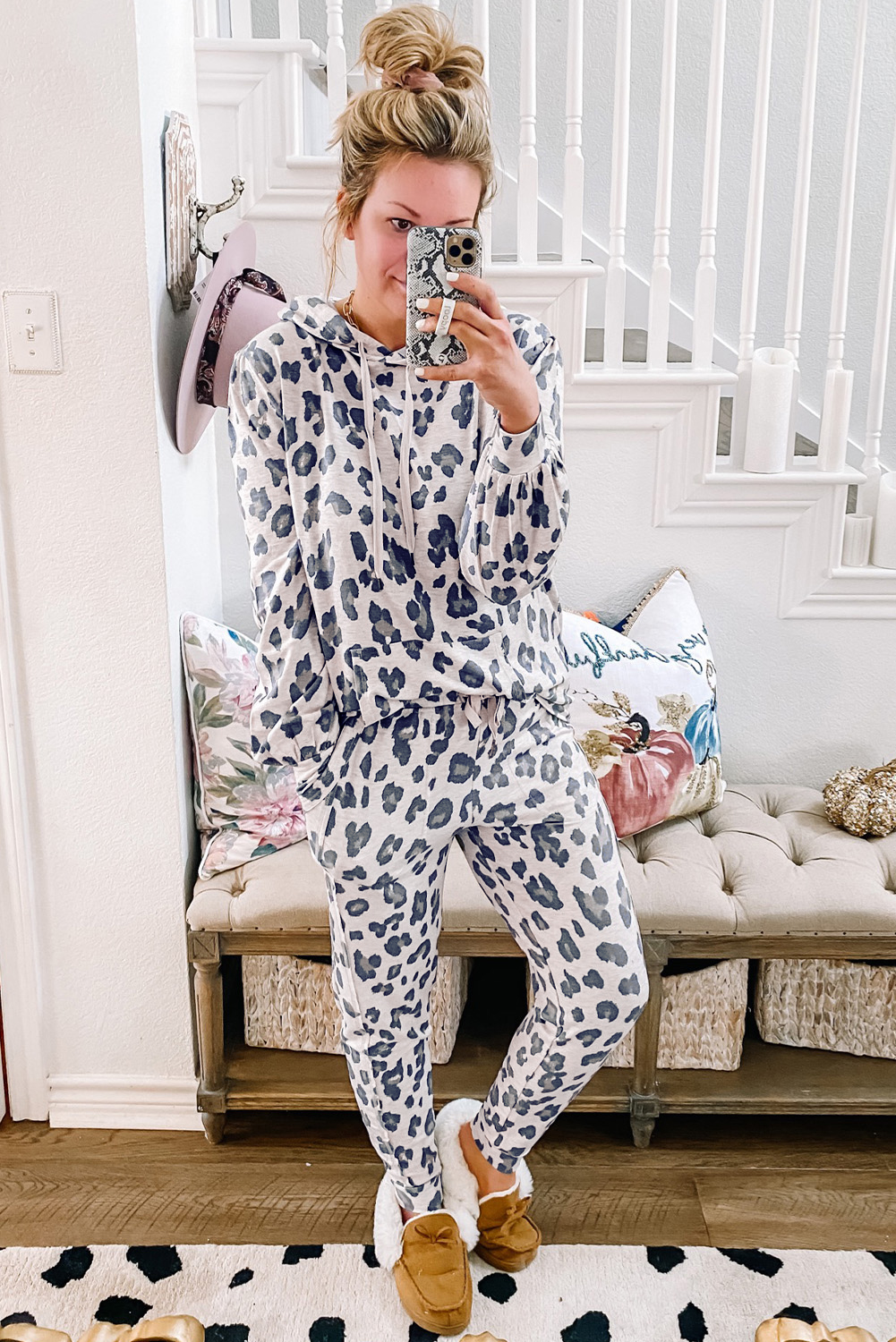 Khaki Leopard Print Drawstring Hoodie and Skinny Pants Lounge Set - loveforevers