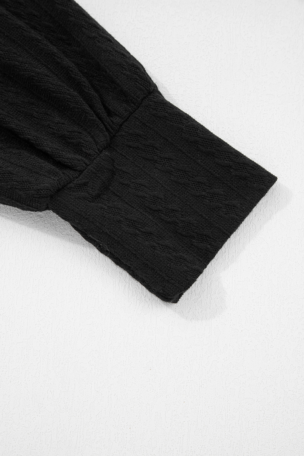 Black Textured Chest Pocket Long Sleeve Top 2Pcs Pants Set - loveforevers
