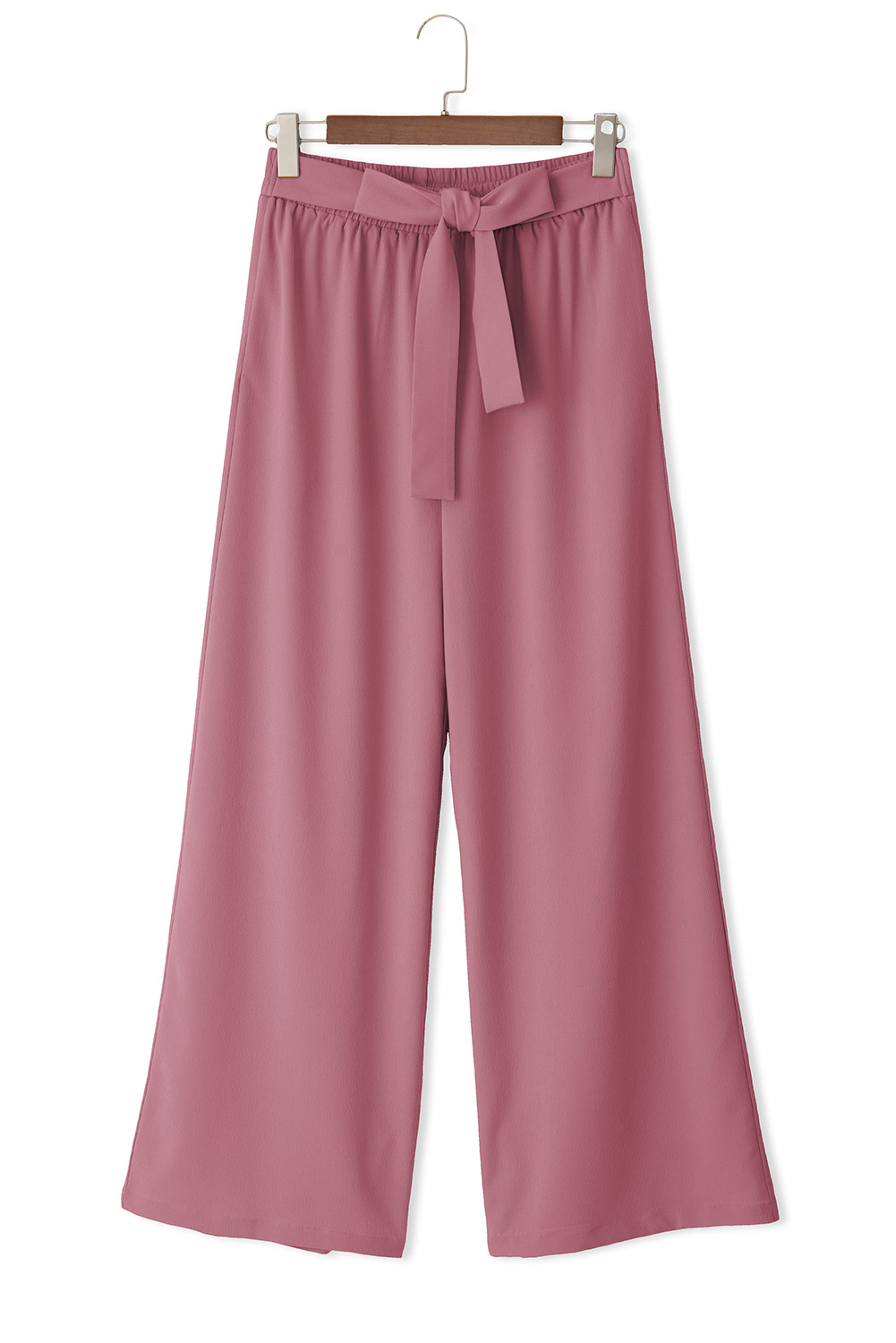Rose Tan High Waisted Tie Front Side Pocket Wide Leg Flowy Casual Pants - loveforevers