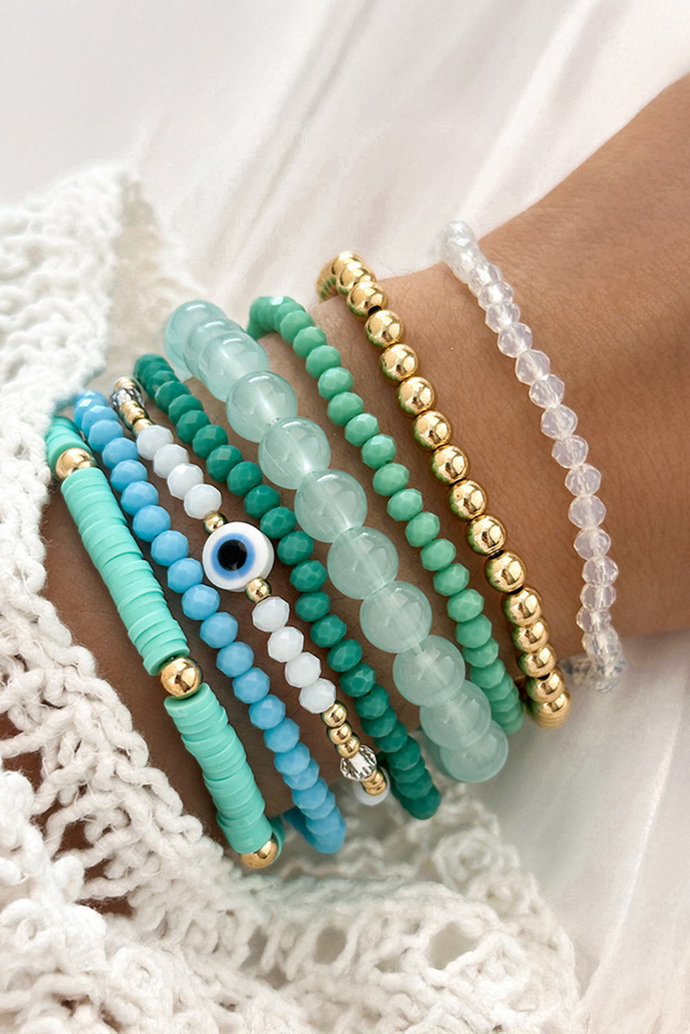 Aruba Blue Multi Layered Beaded Bracelet Set - loveforevers