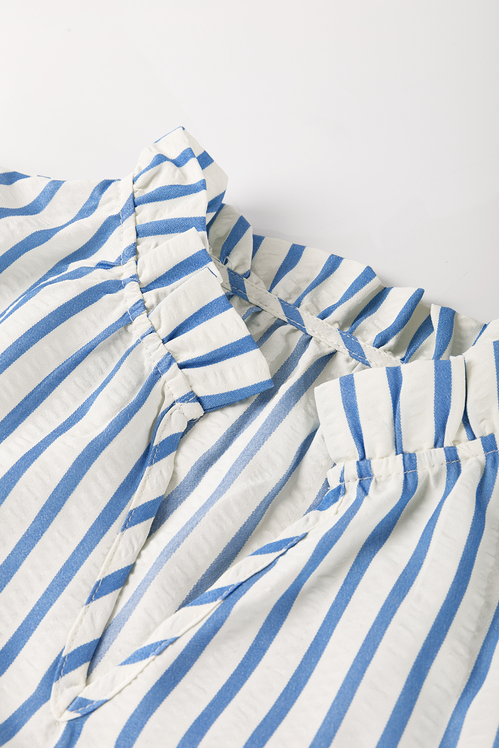 Sky Blue Stripe Knotted Bracelet Sleeve Notched Neck Shift Mini Dress - loveforevers