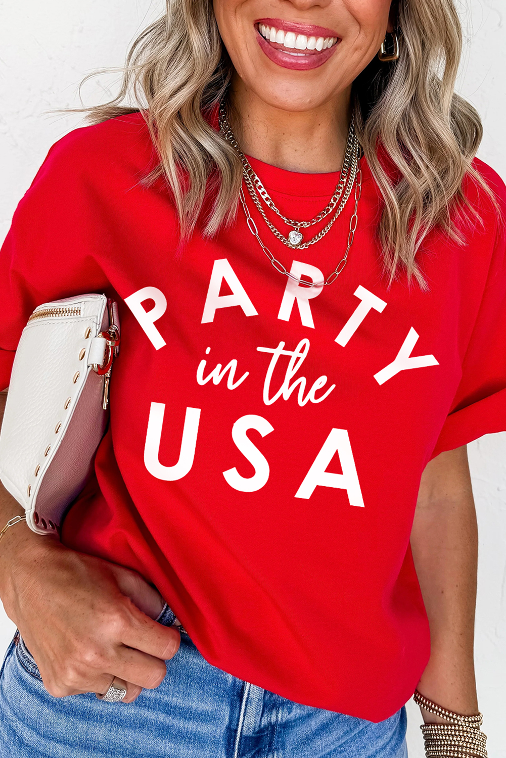 Red PARTY in the USA Printed Independence Day T Shirt - loveforevers