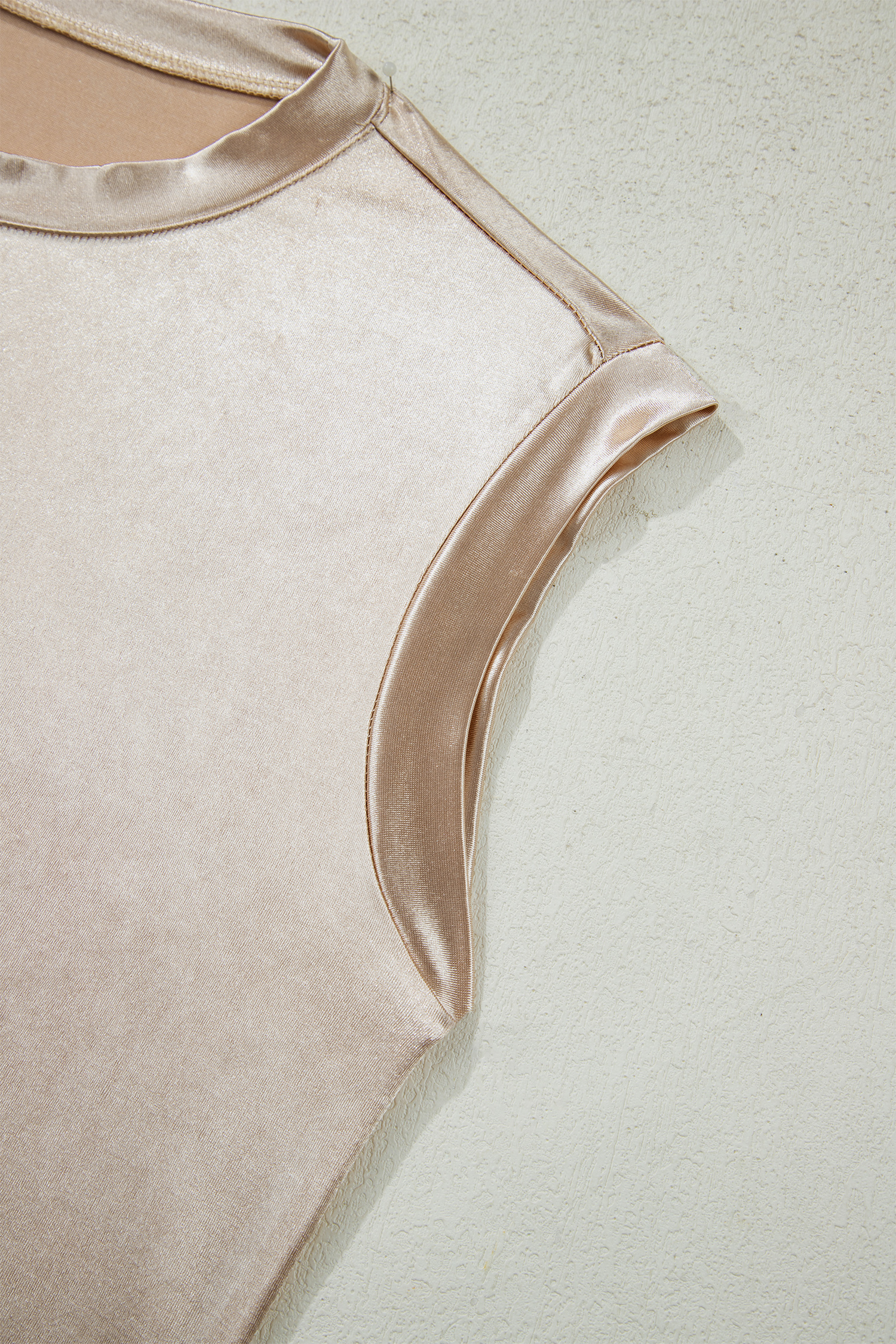 Apricot Metallic Round Neck Smocked Long Sleeve Blouse - loveforevers